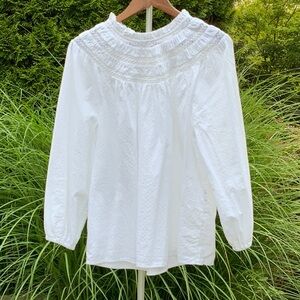 LOFT White Ruffled Boho Cotton/Linen Top EUC